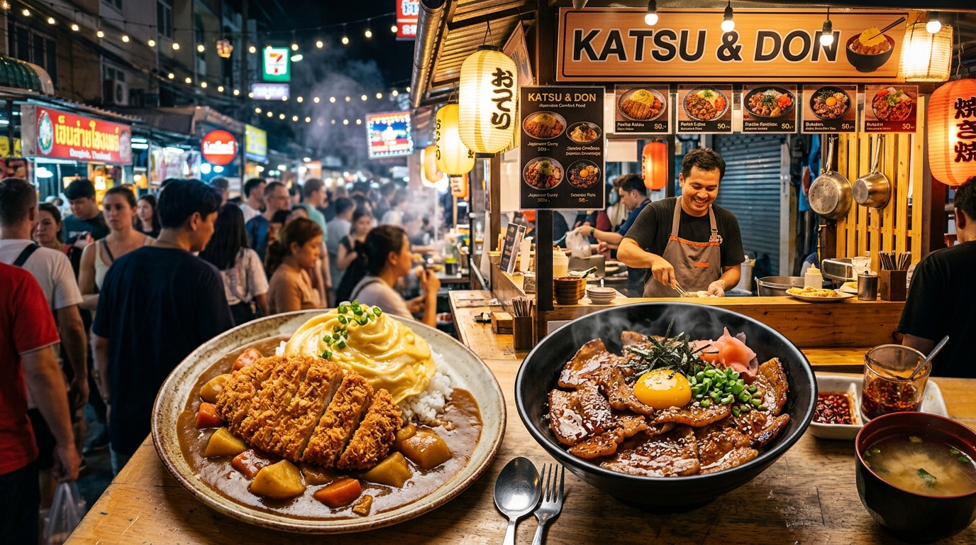 รูปภาพหน้าร้านและเมนูอาหาร บังโกะฮัง (Bangko Hang) ย่านอ่าวอุดม - บังโกะฮัง ตลาดโต้รุ่งอ่าวอุดม อาหารญี่ปุ่นสตรีทฟู้ด อิ่มคุ้ม ข้าวแกงกะหรี่เริ่มต้นหลักสิบ